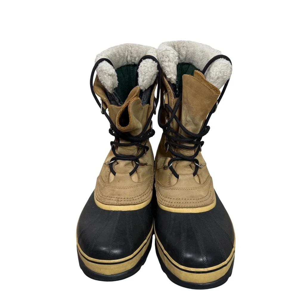 Sorel Caribou Men's Size 12 Waterproof Insulated Winter Snow Boots Tan Black